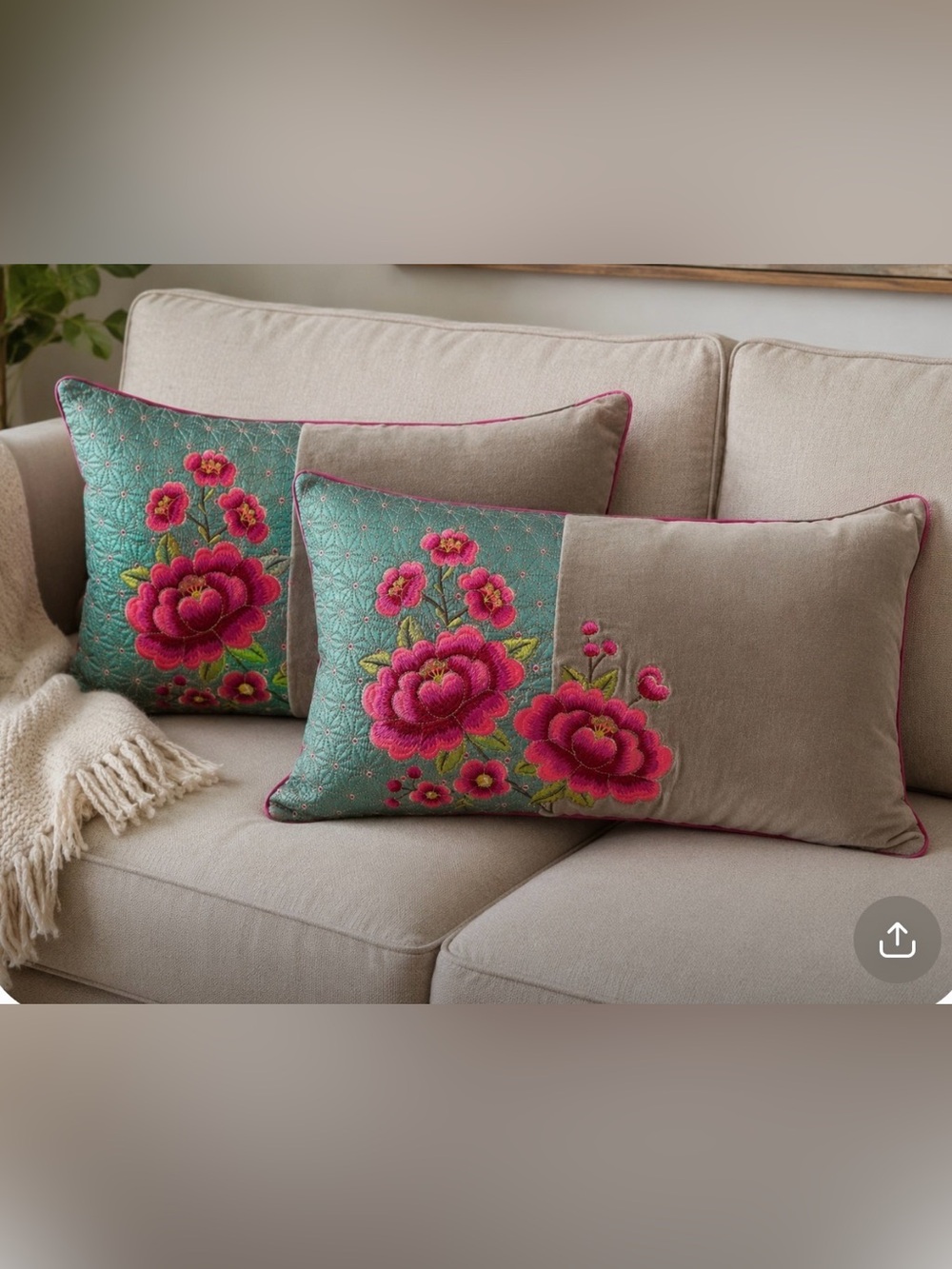 Anthropologie Pip Studio embroidered floral velvet 12x20 pillow cushion covers 2